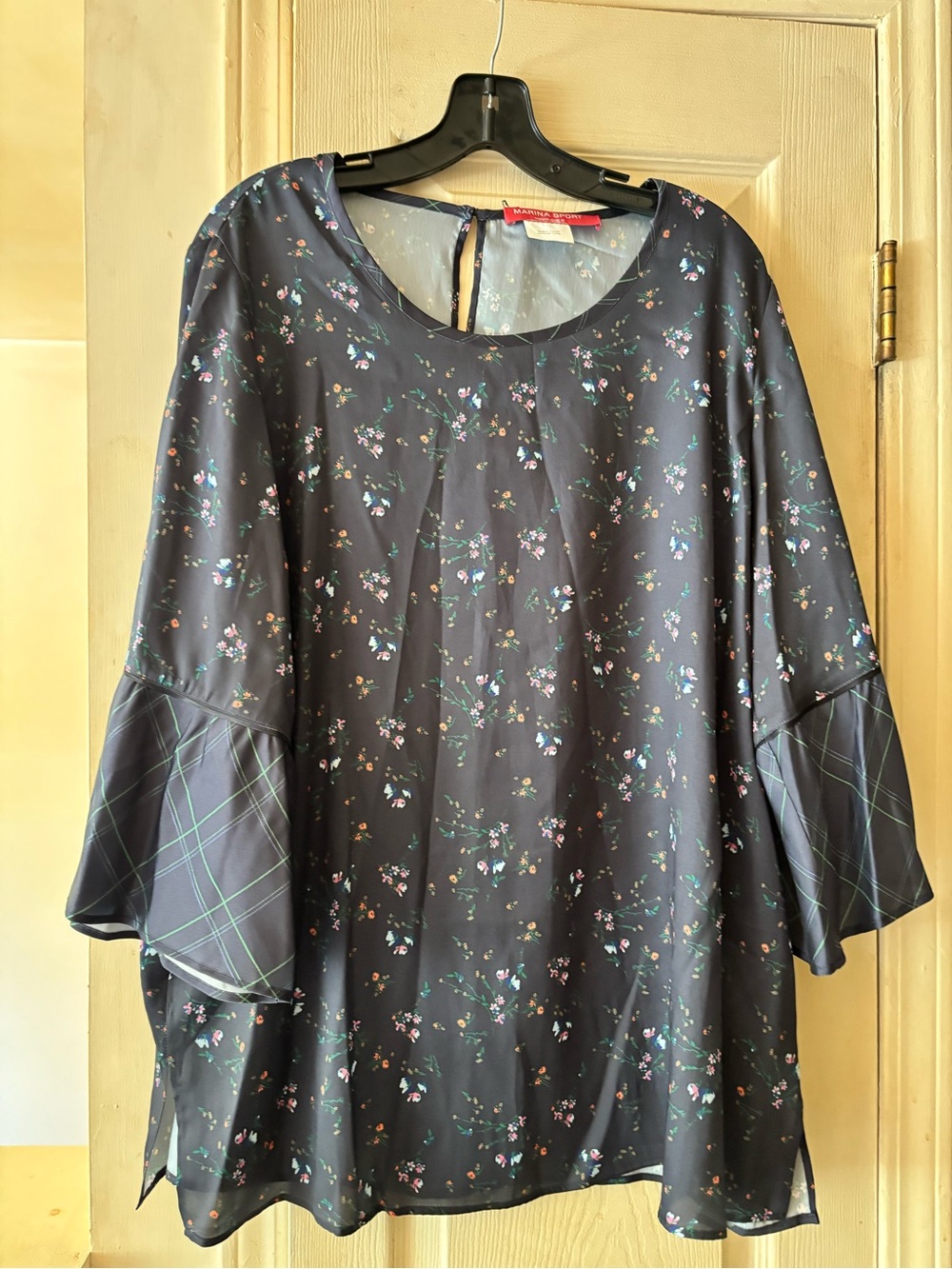 Marina Rinaldi Navy Floral Bell-Sleeve Tunic